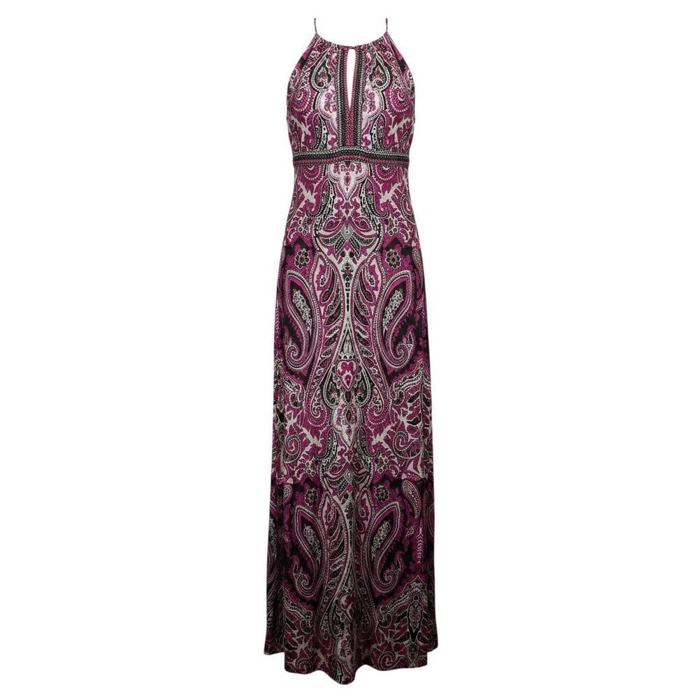 INC International Concepts Beaded Paisley Halter Maxi Dress Vivacious M